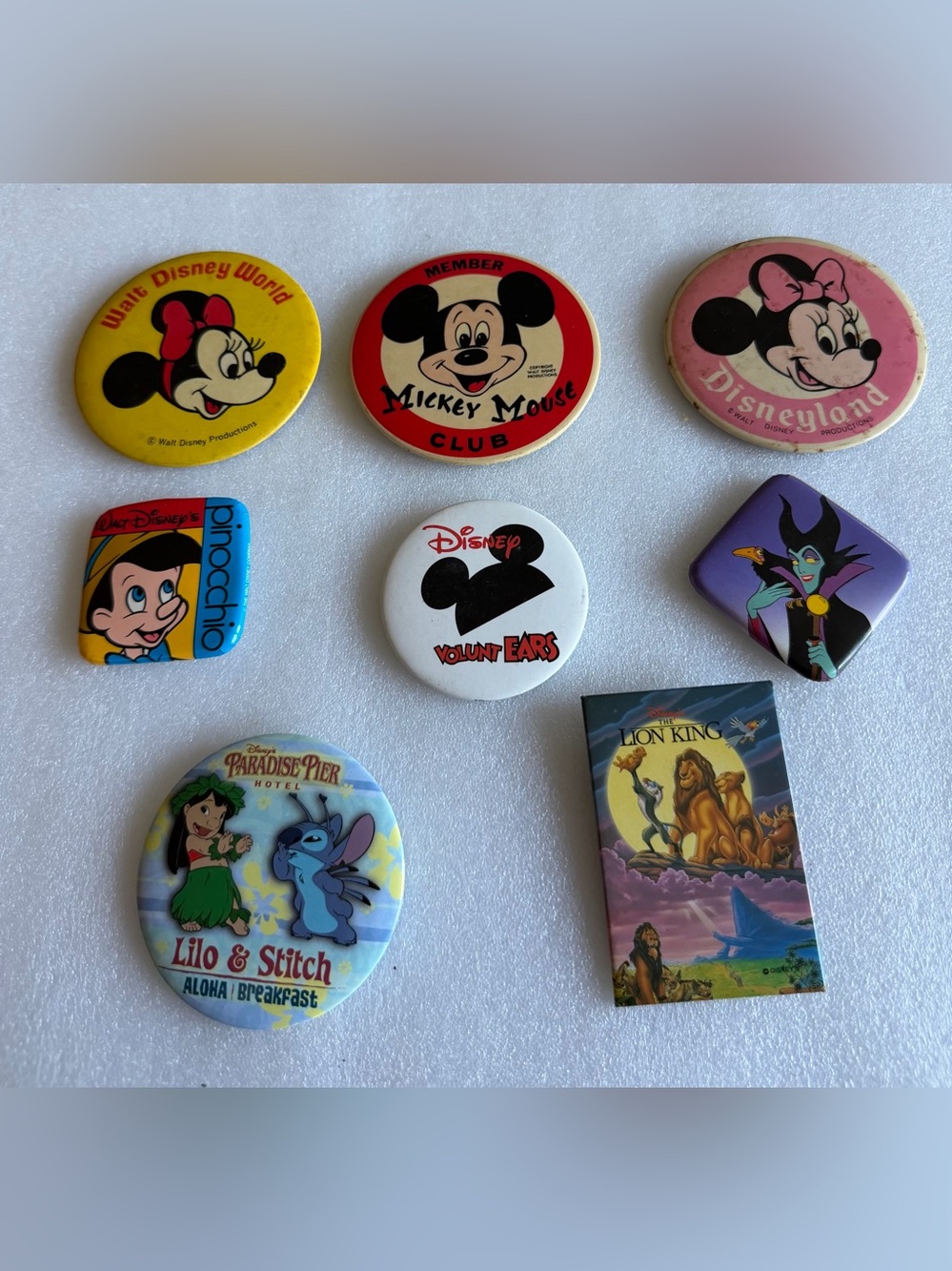 Vintage Disney Pinback Lot Mickey Minnie Lion King Maleficent Lilo Stitch